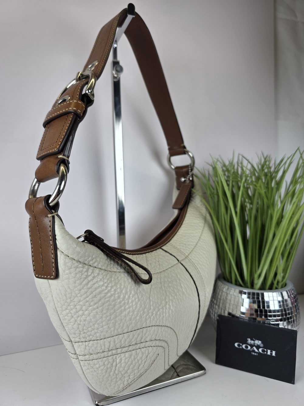 COACH Y2K Vintage Cream Soho Leather Hobo Shoulder Bag F12298 - Picture 7 of 11